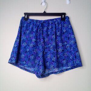 Lands' End Shorts M Pull On Draw String Elastic Soft Stretch Floral Blue Purple